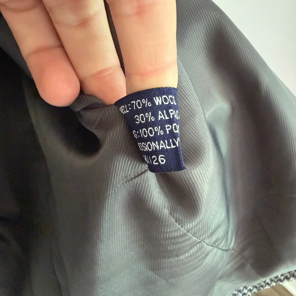 Vintage Chaps Ralph Lauren Wool Alpaca Houndstooth Blazer Sport Coat Gray Black
